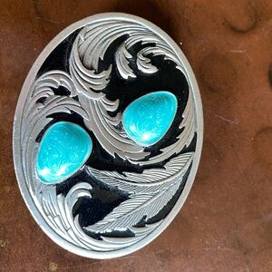 Silver and Turquoise Western Belt Buckle